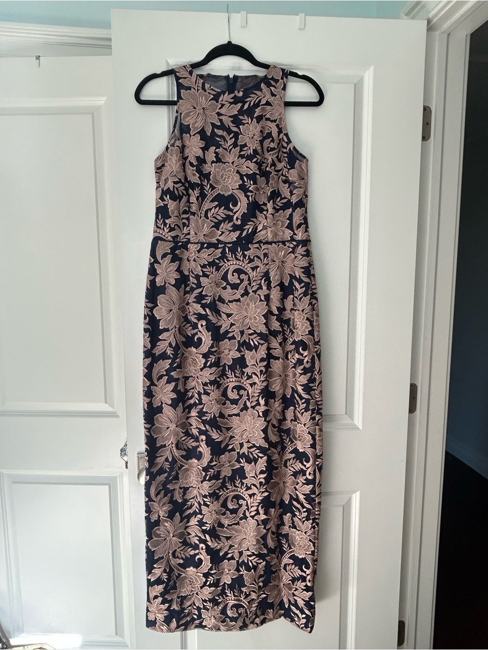 JS Collections Navy Maxi Dress with Blush Floral Embroidery